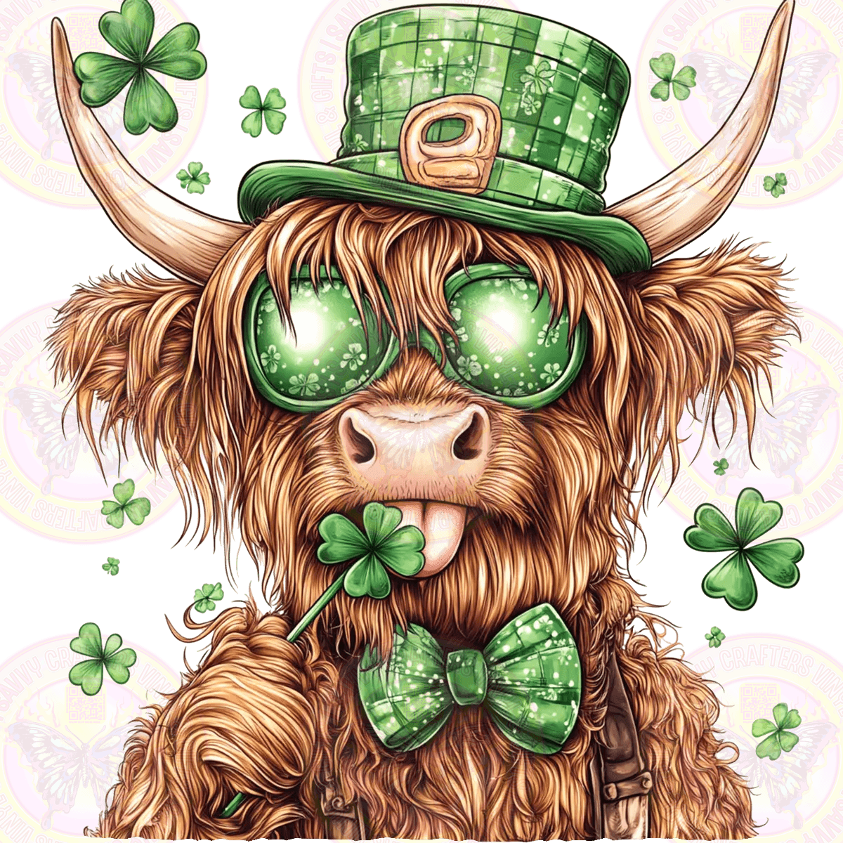 Highland Cow Clover - Savvy Crafters Vinyl & Gifts