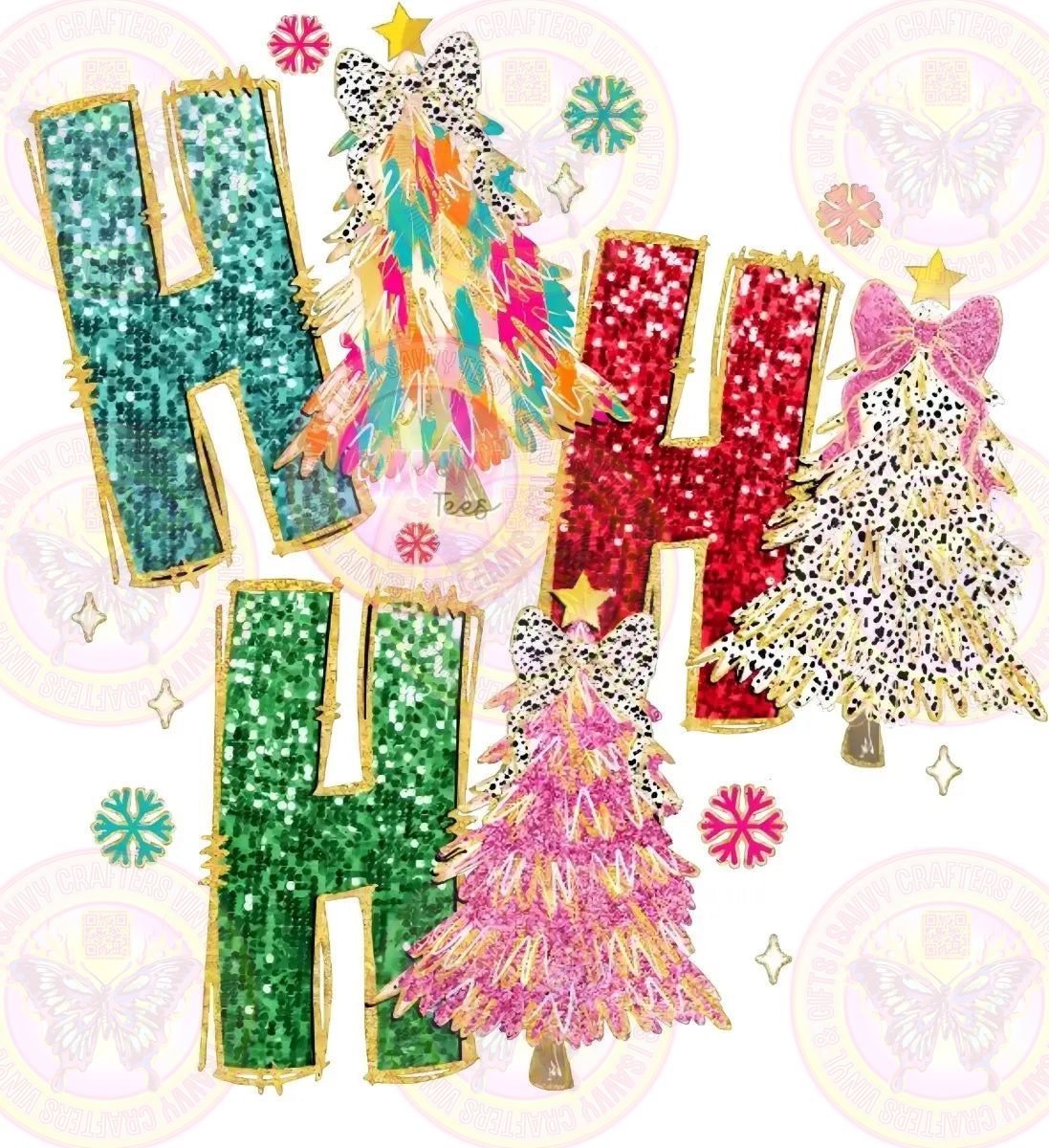 HO Ho Ho Christmas Trees Glitter - Savvy Crafters Vinyl & Gifts