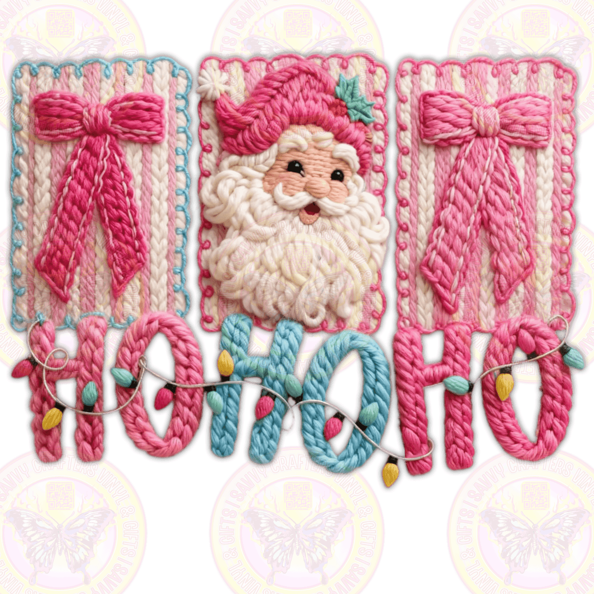 Ho Ho Ho Faux Crochet Pink Doodle Frames and Christmas Lights - Savvy Crafters Vinyl & Gifts