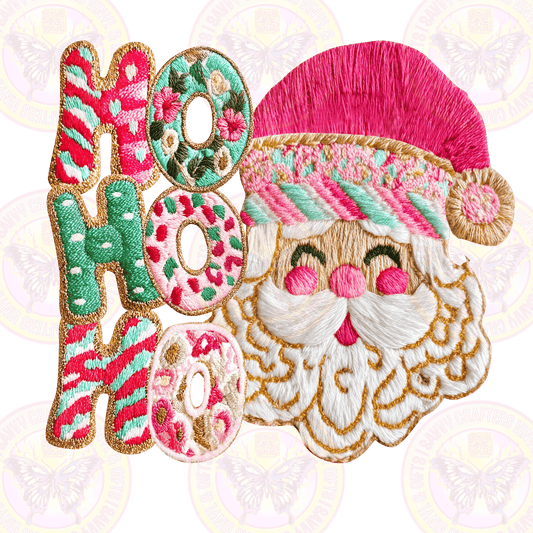 Ho Ho Ho Santa Pink Faux Embroidery - Savvy Crafters Vinyl & Gifts