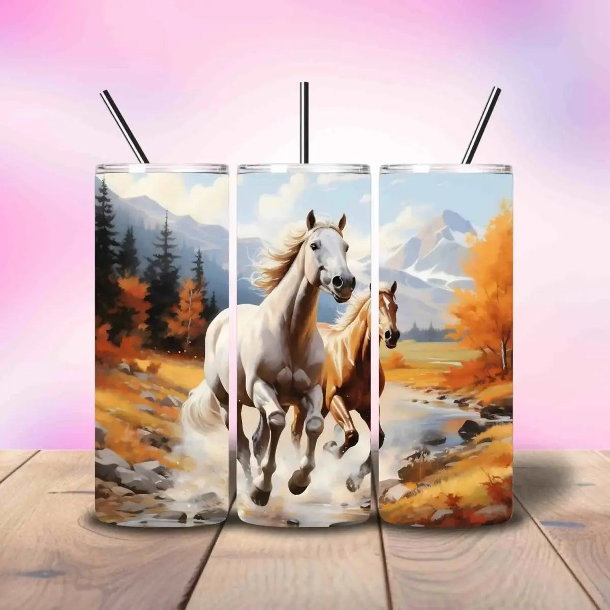 Horses Beautiful Orange Fall Landscape - Fully Completed Tumbler Skinny Straight 20/30oz - Savvy Crafters Vinyl & Gifts