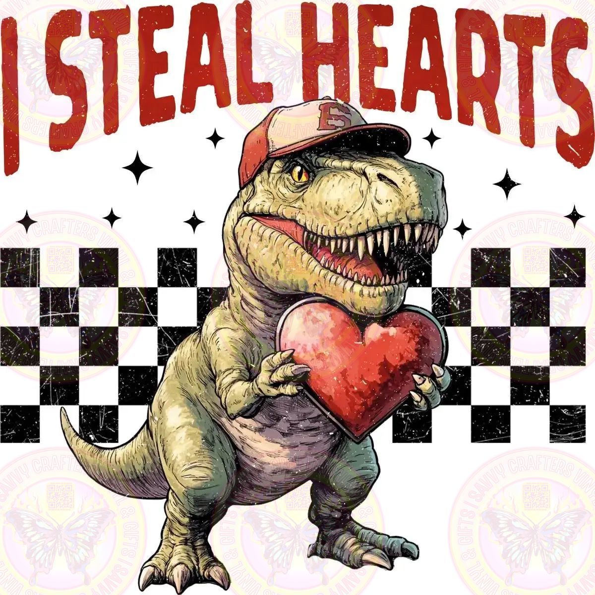 I Steal Hearts T - Rex Checkered - Savvy Crafters Vinyl & Gifts