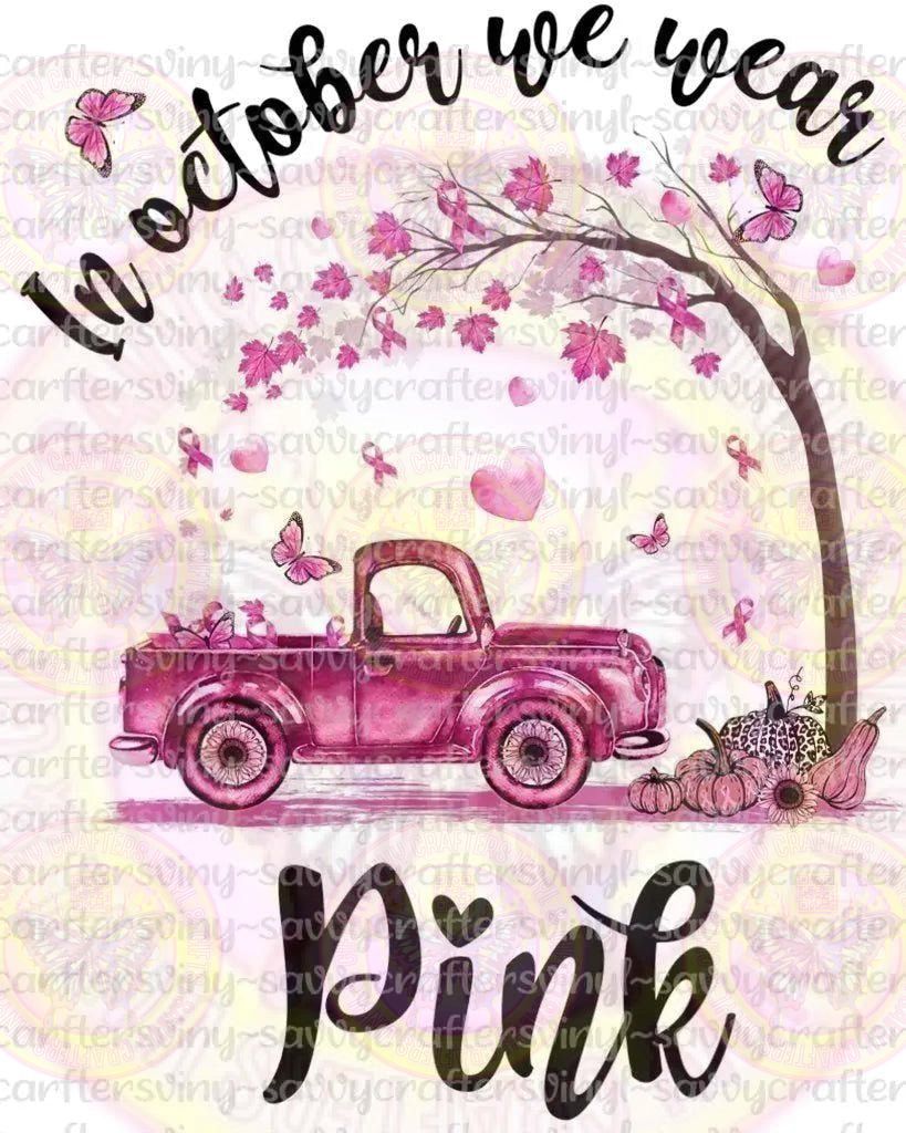 In October We Wear Pink Falling Leaves - Savvy Crafters Vinyl & Gifts