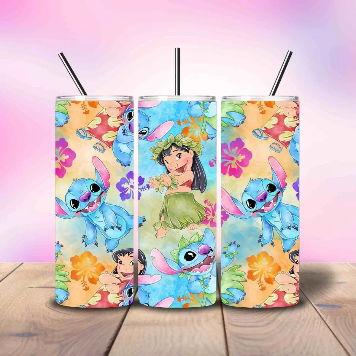 Lilo & Stitch Inspired Pattern Watercolor - Fully Completed Tumbler Skinny Straight 20/30oz - Savvy Crafters Vinyl & Gifts