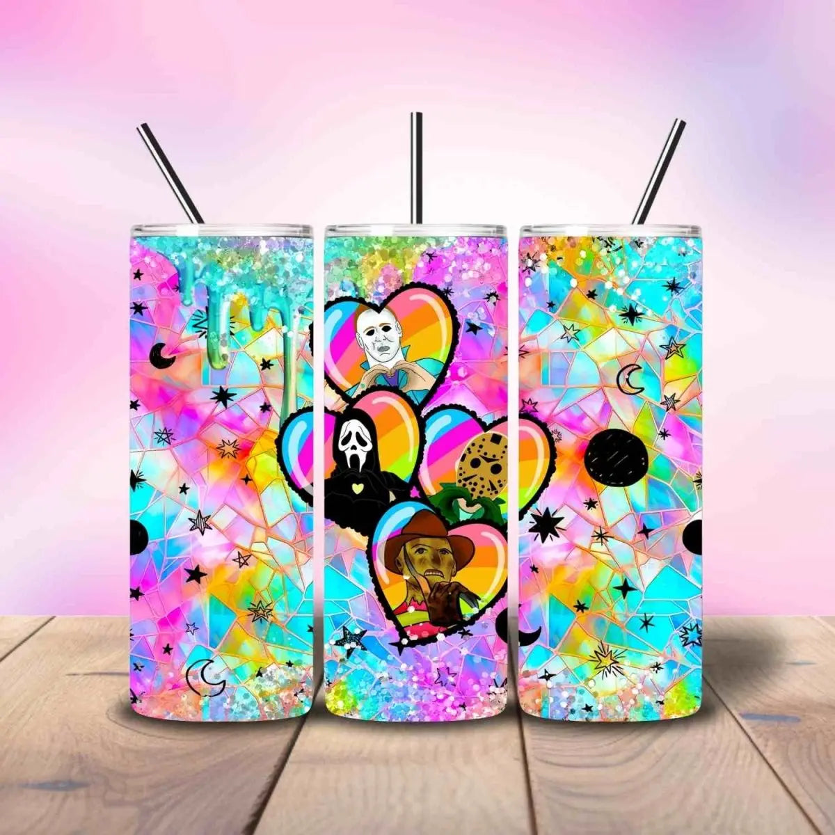 Love the Boys of Horror Colorful Glitter Drip - Fully Completed Tumbler Skinny Straight 20/30oz - Savvy Crafters Vinyl & Gifts