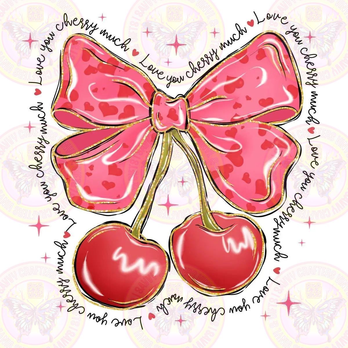 Love you cherry Much Coquette Valentines Cherries Bow - Savvy Crafters Vinyl & Gifts