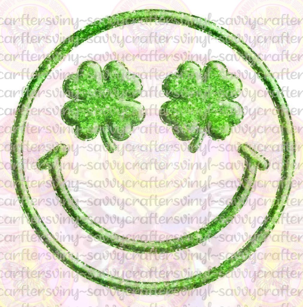Lucky Clover Eyes Smiley Face Glitter Embossed - Savvy Crafters Vinyl & Gifts