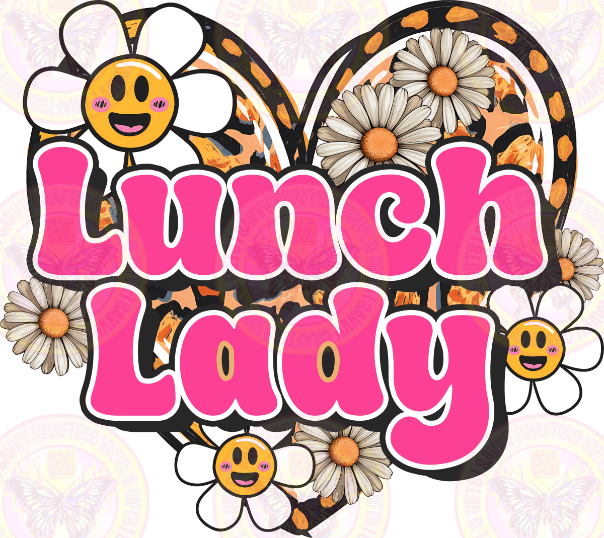 Lunch Lady Heart with daisies - Savvy Crafters Vinyl & Gifts