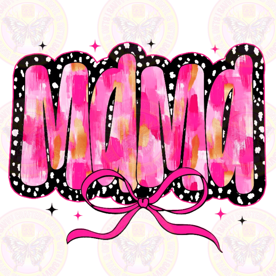 Mama Brushstroke Patterned Playful Coquette Font - Pink/Black - Savvy Crafters Vinyl & Gifts