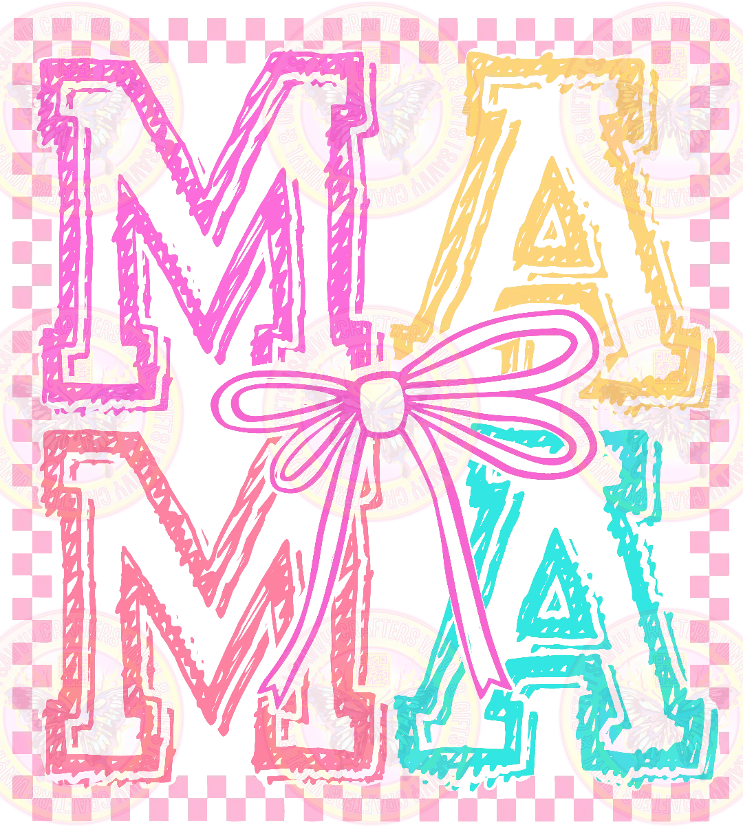 Mama Scribble font Checkered Frame Coquette - Light Pink - Savvy Crafters Vinyl & Gifts