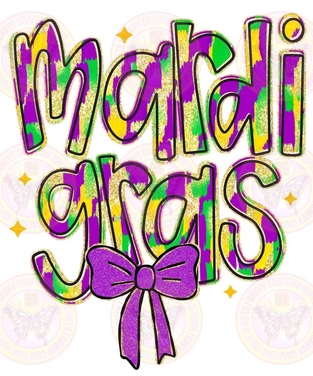 Mardi Gras Colorful Pattern Playful Font & Bow - Savvy Crafters Vinyl & Gifts