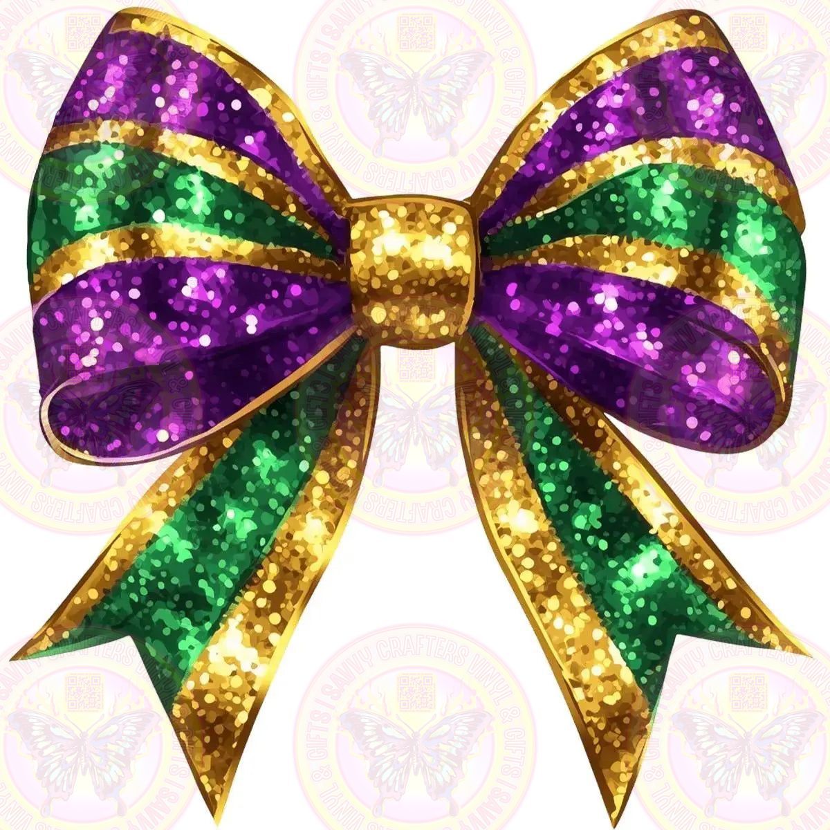 Mardi Gras Sequin Bow Transfer - Savvy Crafters Vinyl & Gifts
