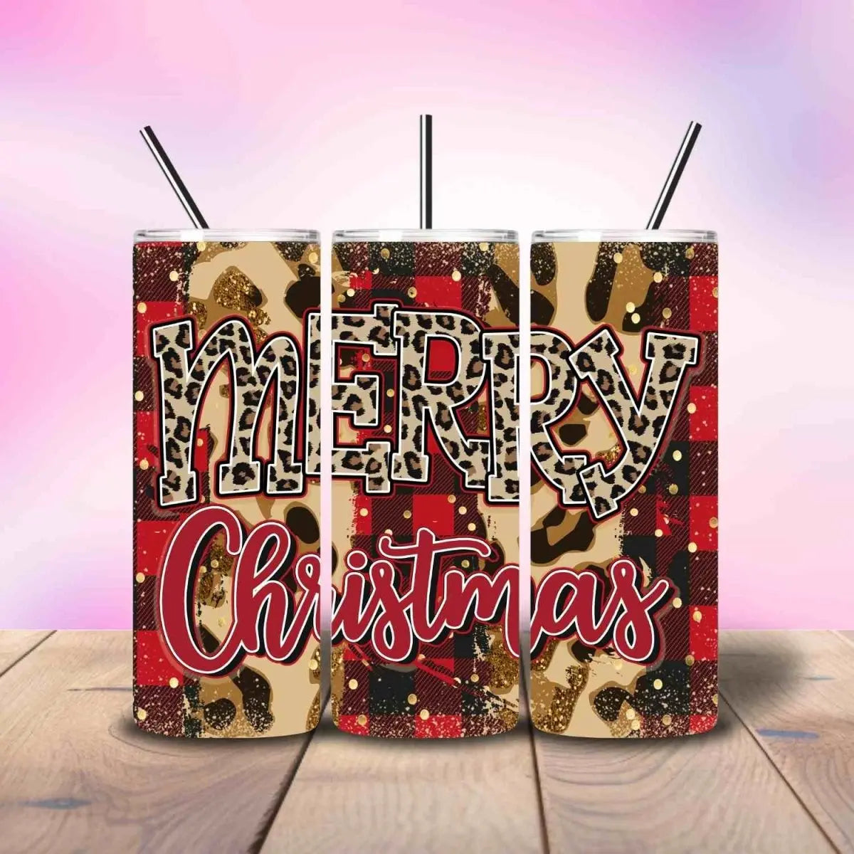 Merry Christmas Cheetah Buffalo Plaid - Fully Completed Tumbler Skinny Straight 20/30oz - Savvy Crafters Vinyl & Gifts