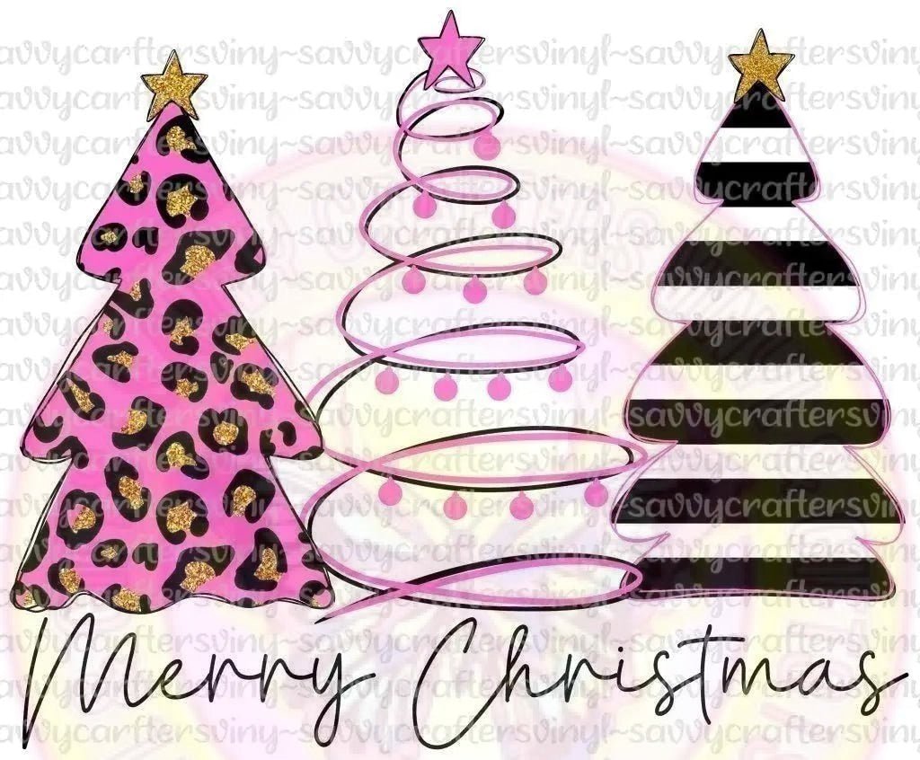 Pink and Teal Christmas Trees Vinyl