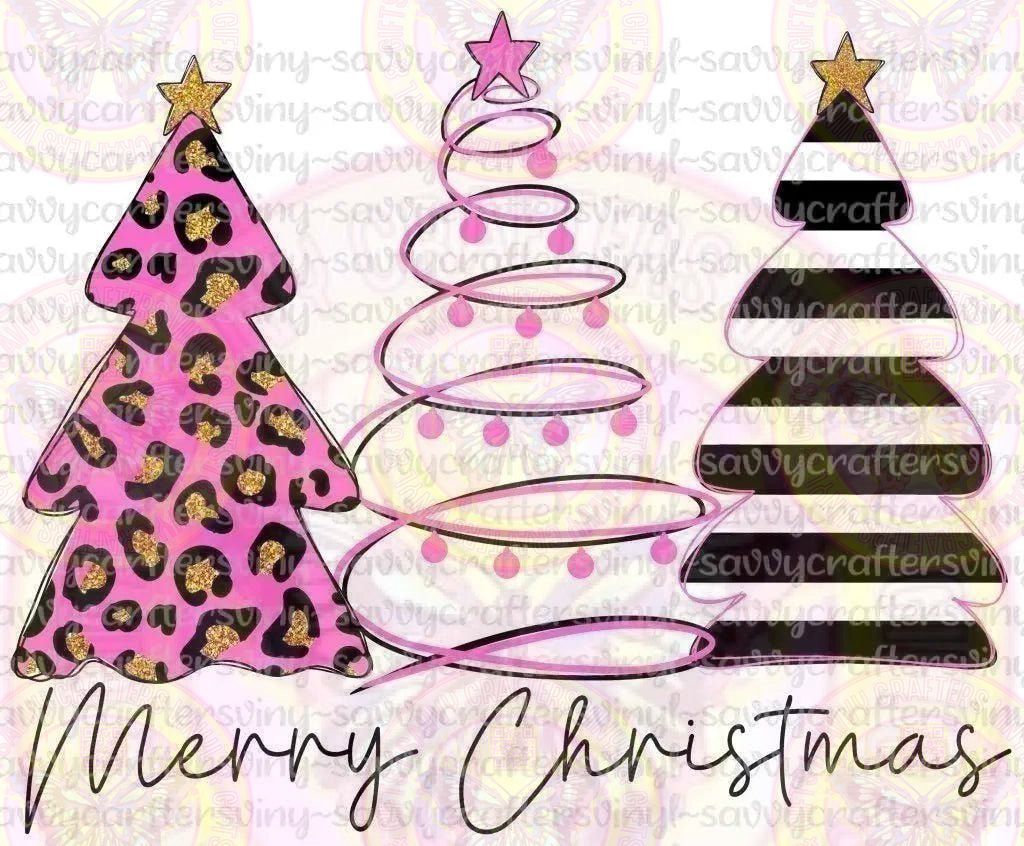 Merry Christmas Trees Pink and Black - Savvy Crafters Vinyl & Gifts