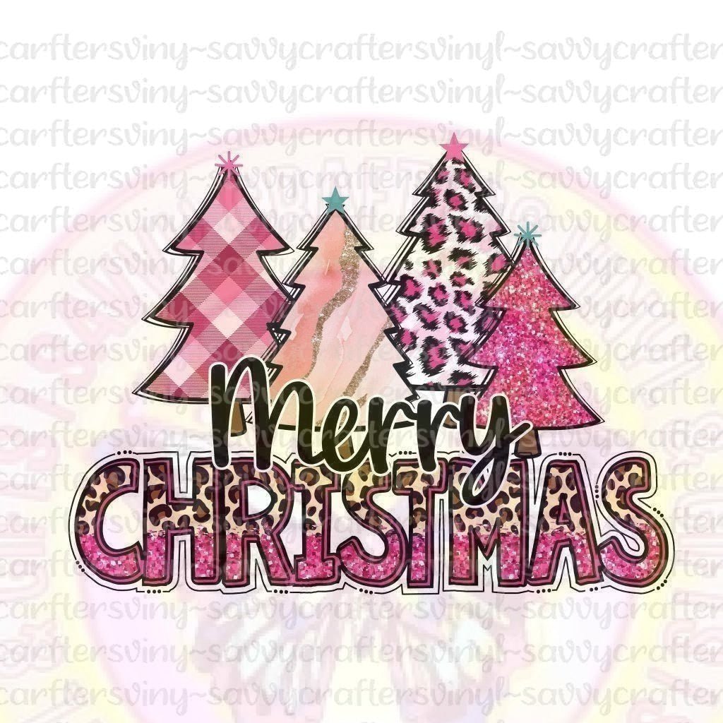 Pink and Teal Christmas Trees Vinyl