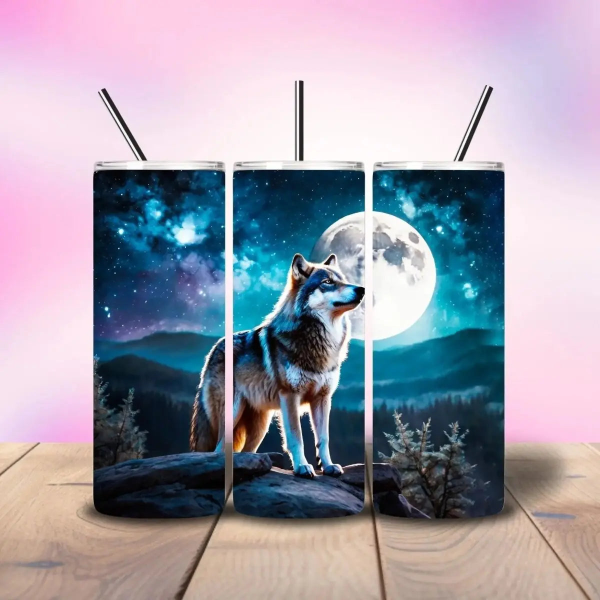 Midnight Wolf Full Moon - Fully Completed Tumbler Skinny Straight 20/30oz - Savvy Crafters Vinyl & Gifts