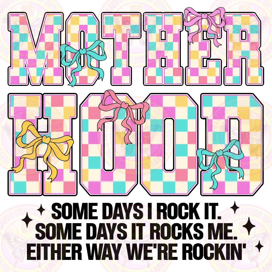 Motherhood Rockin Colorful Checkered - Black text - Savvy Crafters Vinyl & Gifts