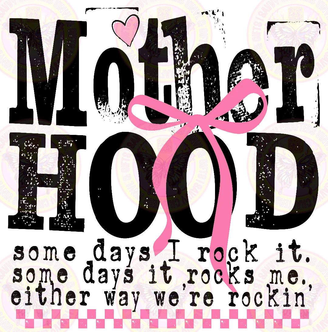 Motherhood Rockin Distressed Black Text Coquette - Savvy Crafters Vinyl & Gifts