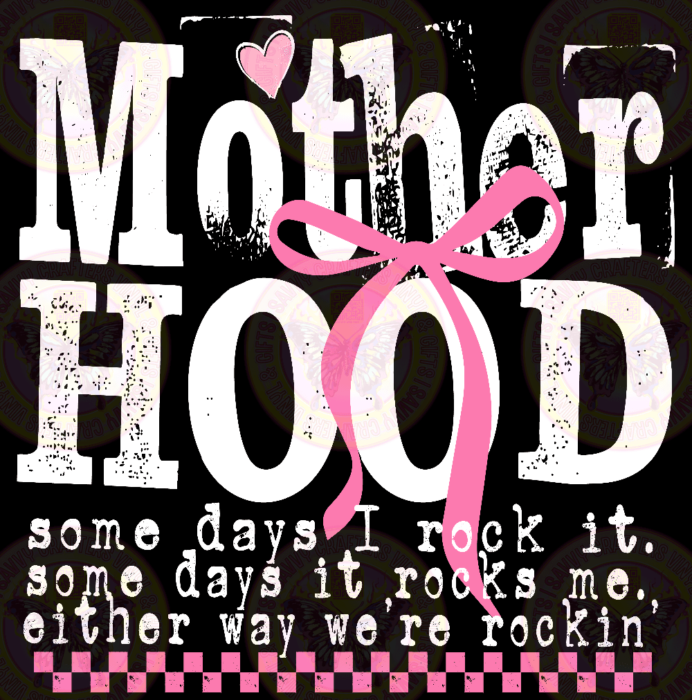 Motherhood Rockin Distressed White Text Coquette - Savvy Crafters Vinyl & Gifts