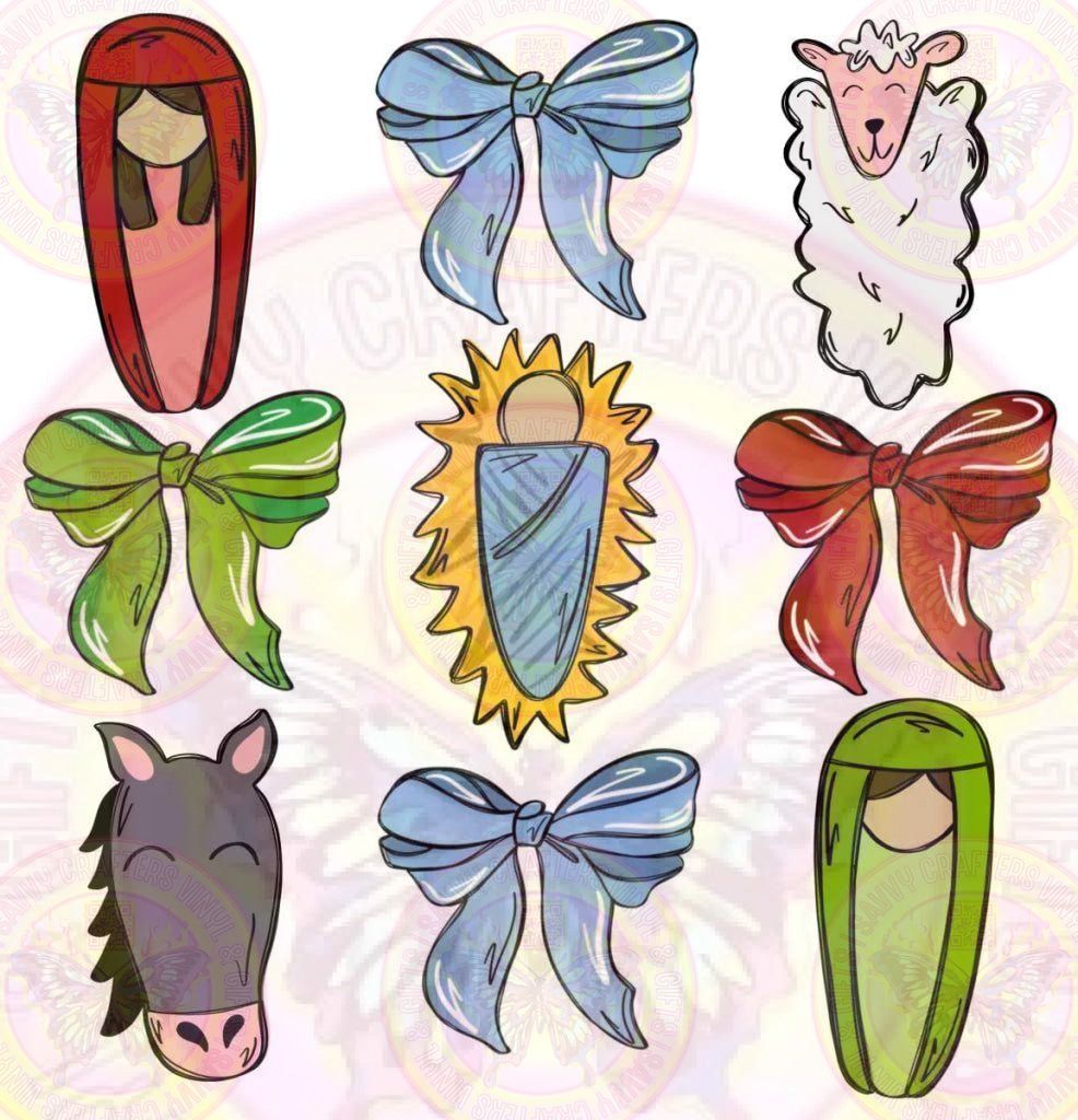 Nativity Grid with Bows DTF Transfer - Savvy Crafters Vinyl & Gifts