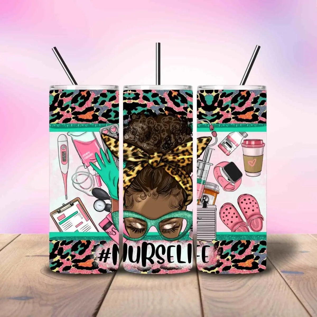 Nurse Life Melanin Bun Head - Fully Completed Tumbler Skinny Straight 20/30oz - Savvy Crafters Vinyl & Gifts