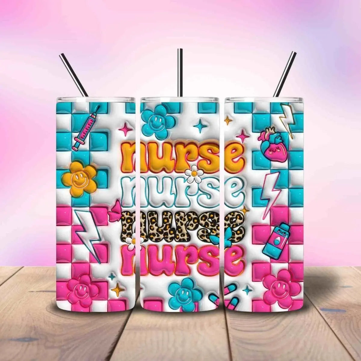 Nurse Nurse Nurse Nurse Puff Checkered - Fully Completed Tumbler Skinny Straight 20/30oz - Savvy Crafters Vinyl & Gifts