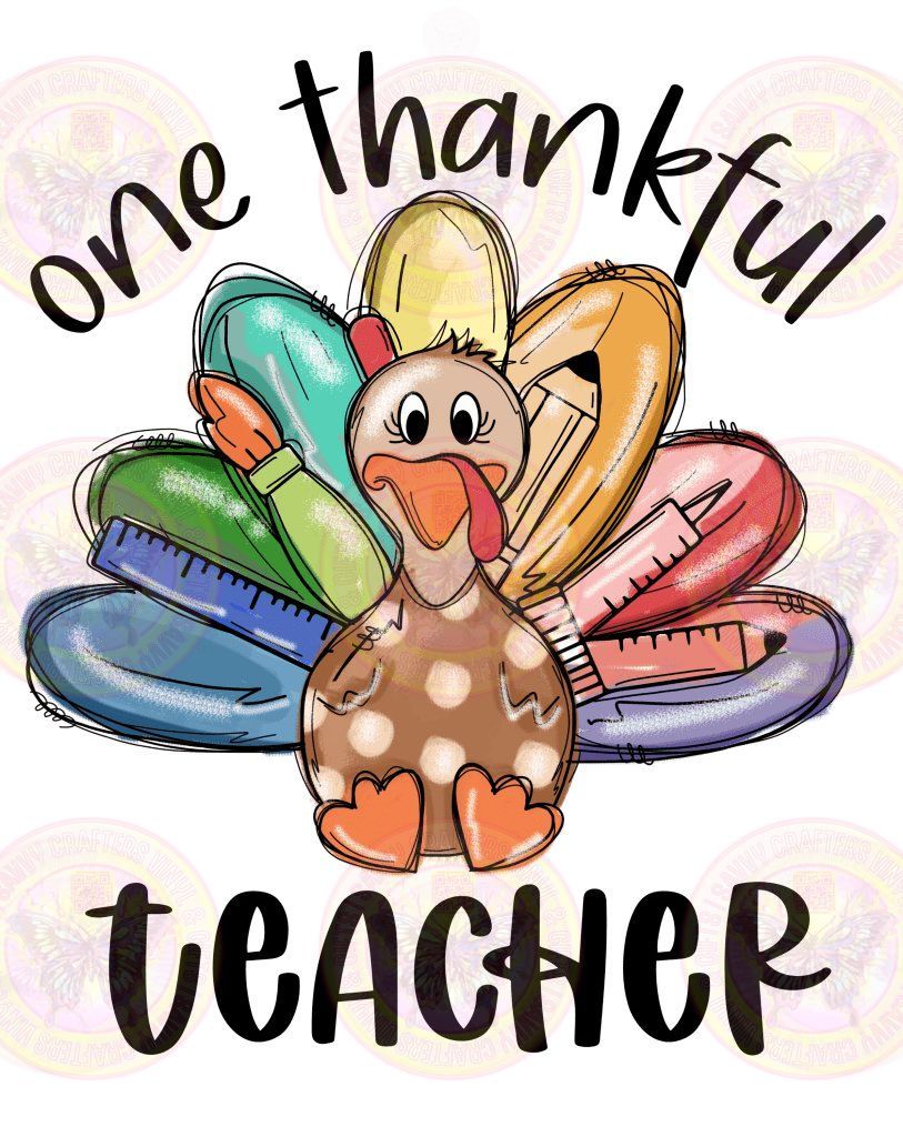 One Thankful Teacher Bright Turkey - Savvy Crafters Vinyl & Gifts
