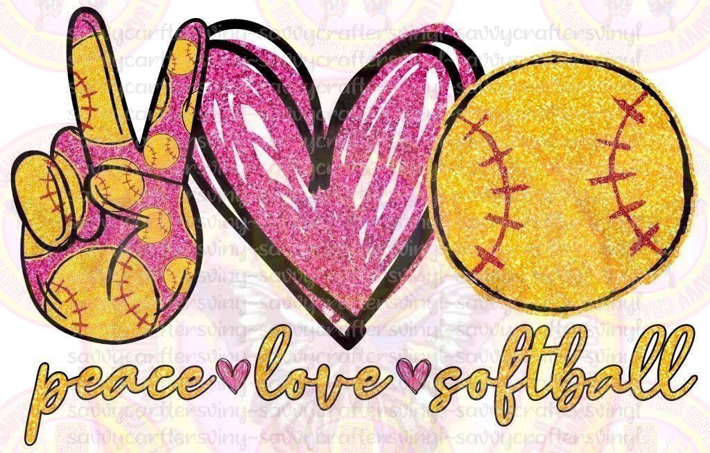Peace Love Softball Pink Heart - Savvy Crafters Vinyl & Gifts