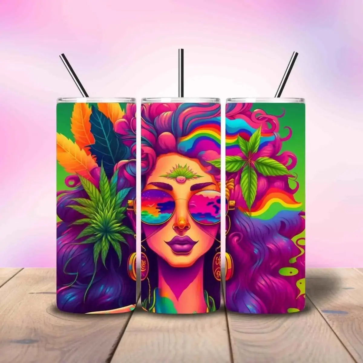 Psychedelic Weed Girl Colorful Hippy Hair - Fully Completed Tumbler Skinny Straight 20/30oz - Savvy Crafters Vinyl & Gifts