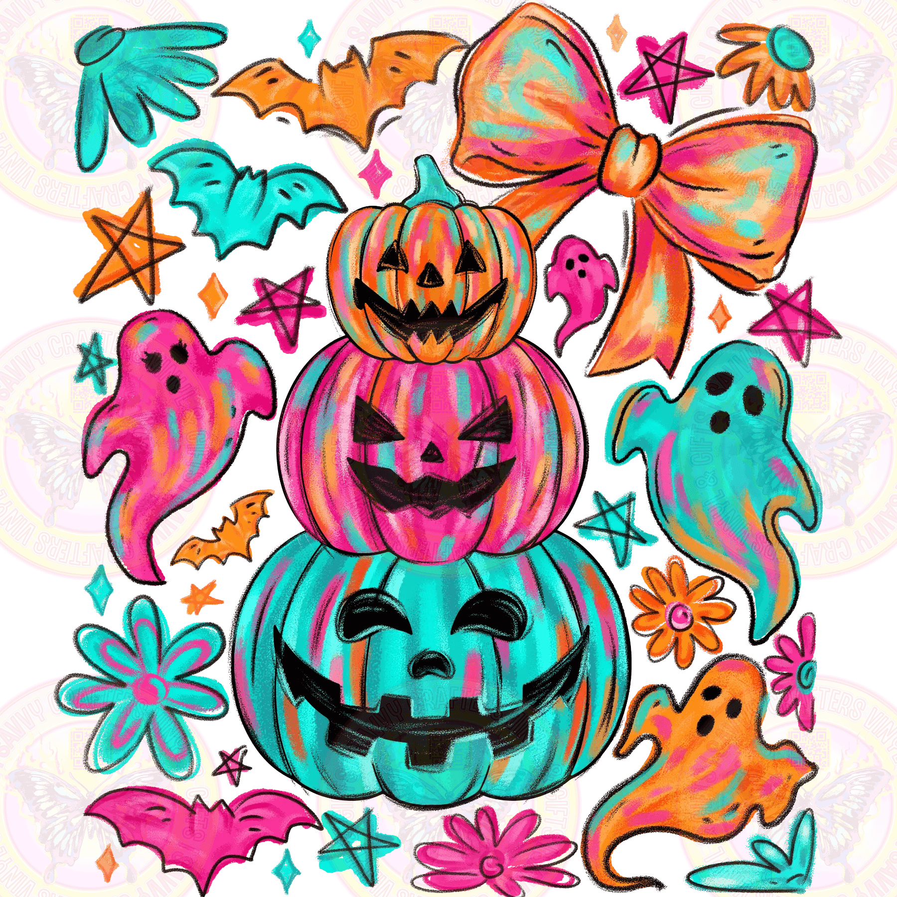 Pumpkin Stack Pink orange teal Collage - Savvy Crafters Vinyl & Gifts
