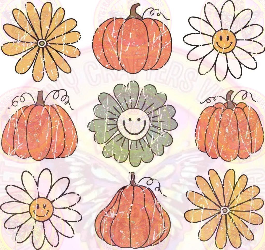 Pumpkins Flowers Retro Distressed - Savvy Crafters Vinyl & Gifts
