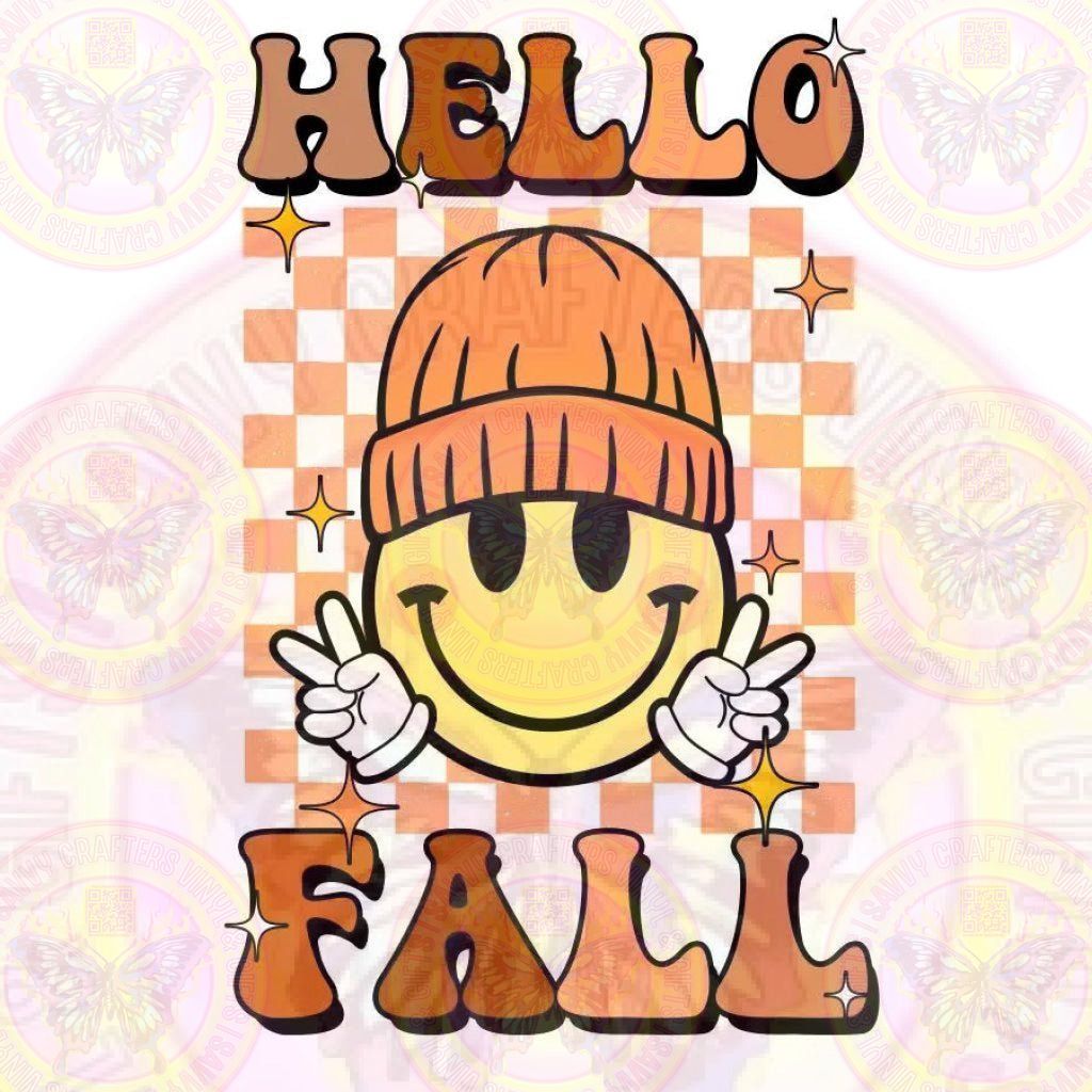 Retro Smiley Beanie Hello Fall - Savvy Crafters Vinyl & Gifts