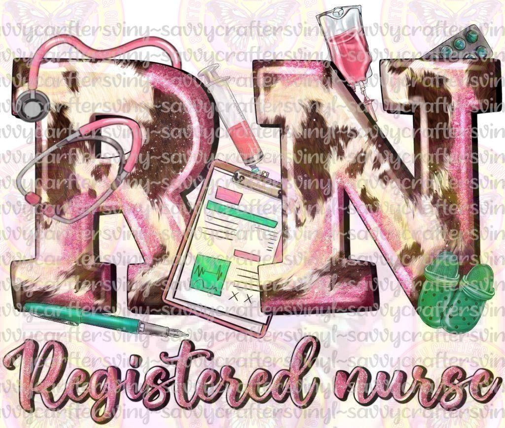 RN Cow Print Pink - Savvy Crafters Vinyl & Gifts