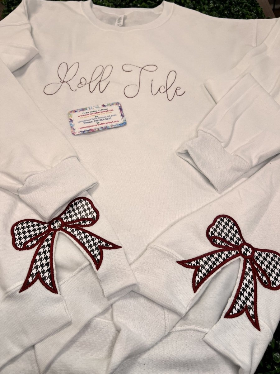 Roll Tide Embroidered Bow Sweatshirt - Savvy Crafters Vinyl & Gifts