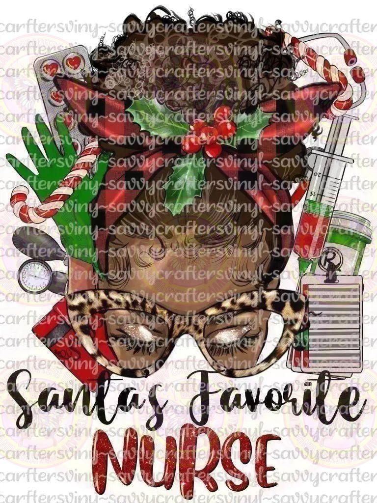 Santa's Favorite Nurse Afro Messy Bun - Savvy Crafters Vinyl & Gifts