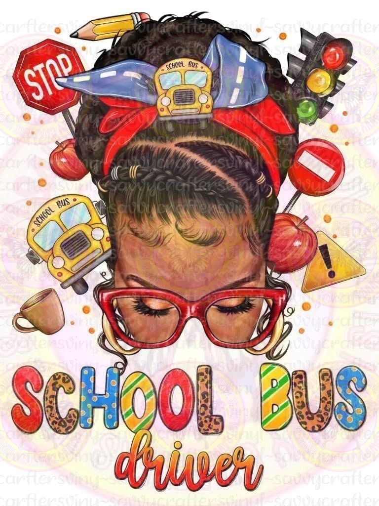 School Bus Driver Braids Afro Messy Bun - Savvy Crafters Vinyl & Gifts