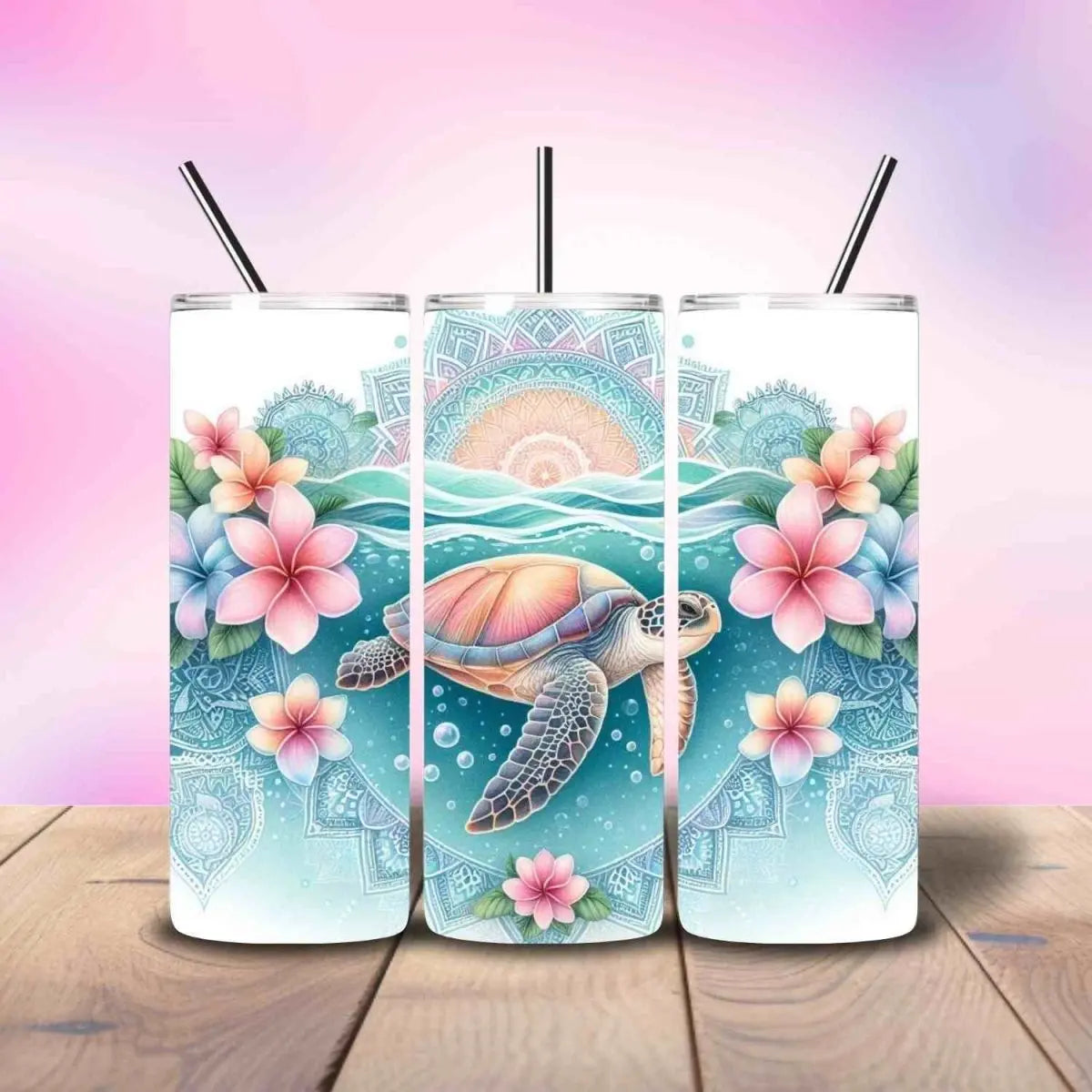 Sea turtle Floral Sunny Summer - Fully Completed Tumbler Skinny Straight 20/30oz - Savvy Crafters Vinyl & Gifts