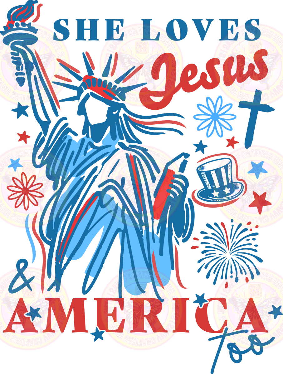 She Loves Jesus Lady Liberty - Savvy Crafters Vinyl & Gifts
