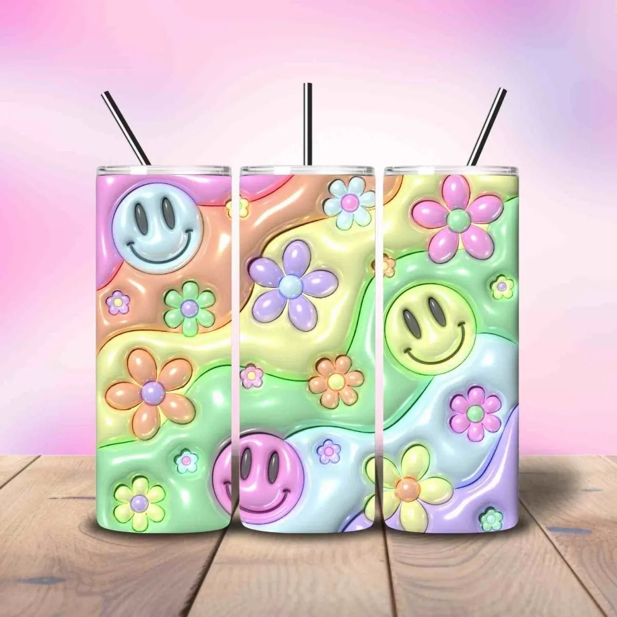 Smile Smiley Face Puff Rainbow Hippy - Fully Completed Tumbler Skinny Straight 20/30oz - Savvy Crafters Vinyl & Gifts