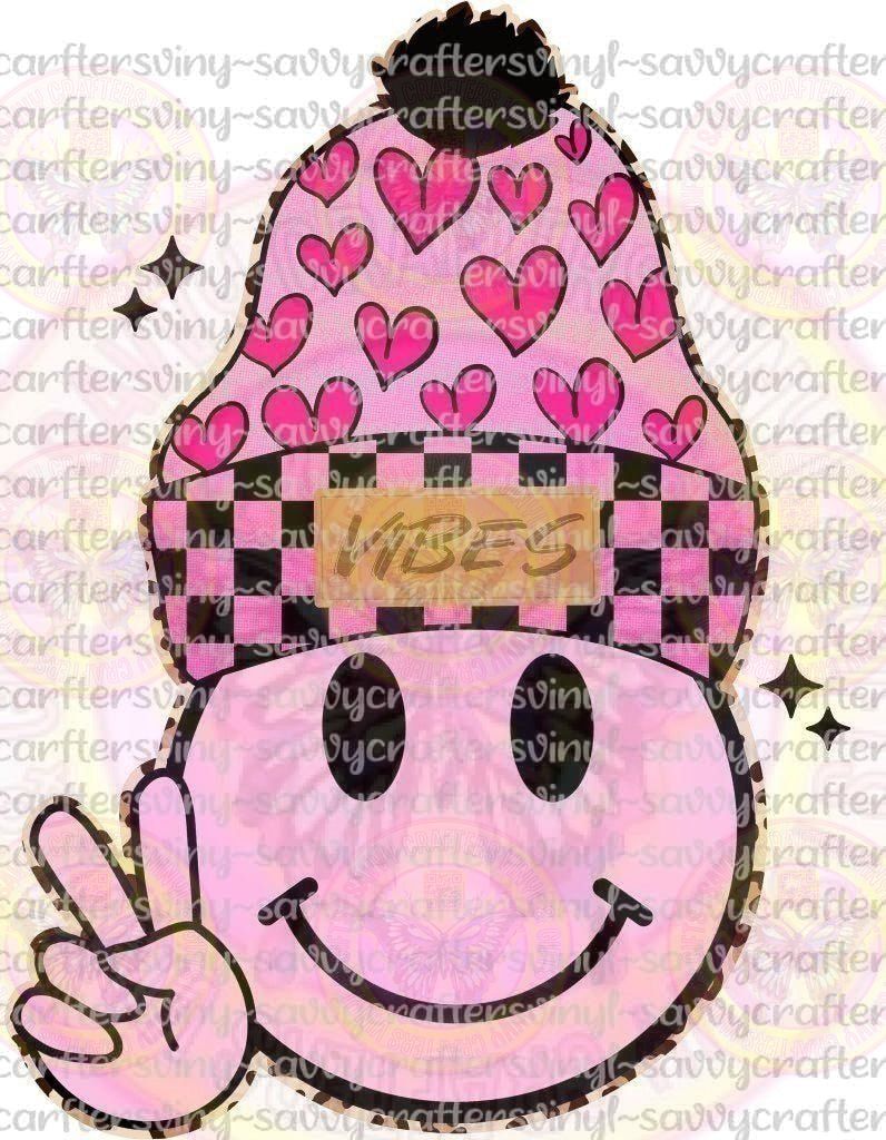 Smiley Vibes Valentines in Beanie - Savvy Crafters Vinyl & Gifts