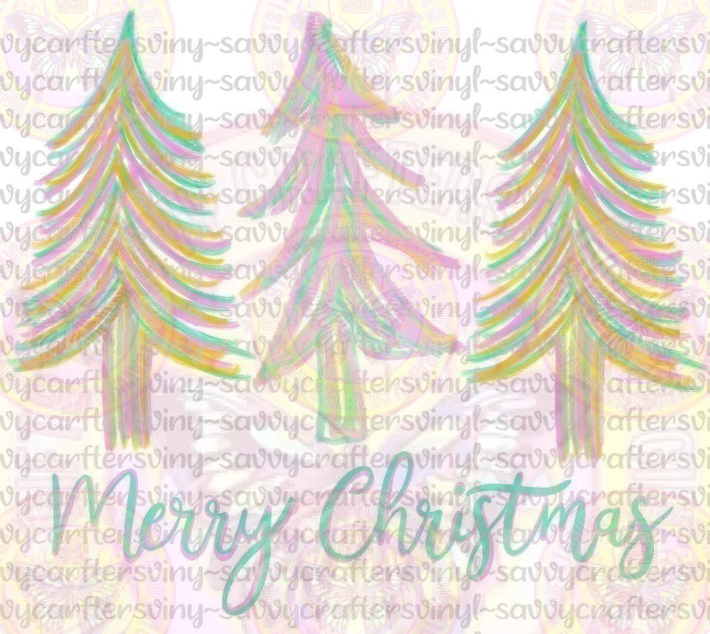 Soft Pastel Christmas Trees Handrawn - Savvy Crafters Vinyl & Gifts