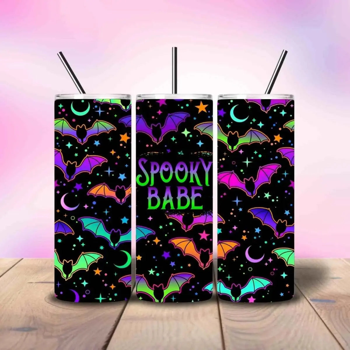 Spooky Babe Neon Bats - Fully Completed Tumbler Skinny Straight 20/30oz - Savvy Crafters Vinyl & Gifts
