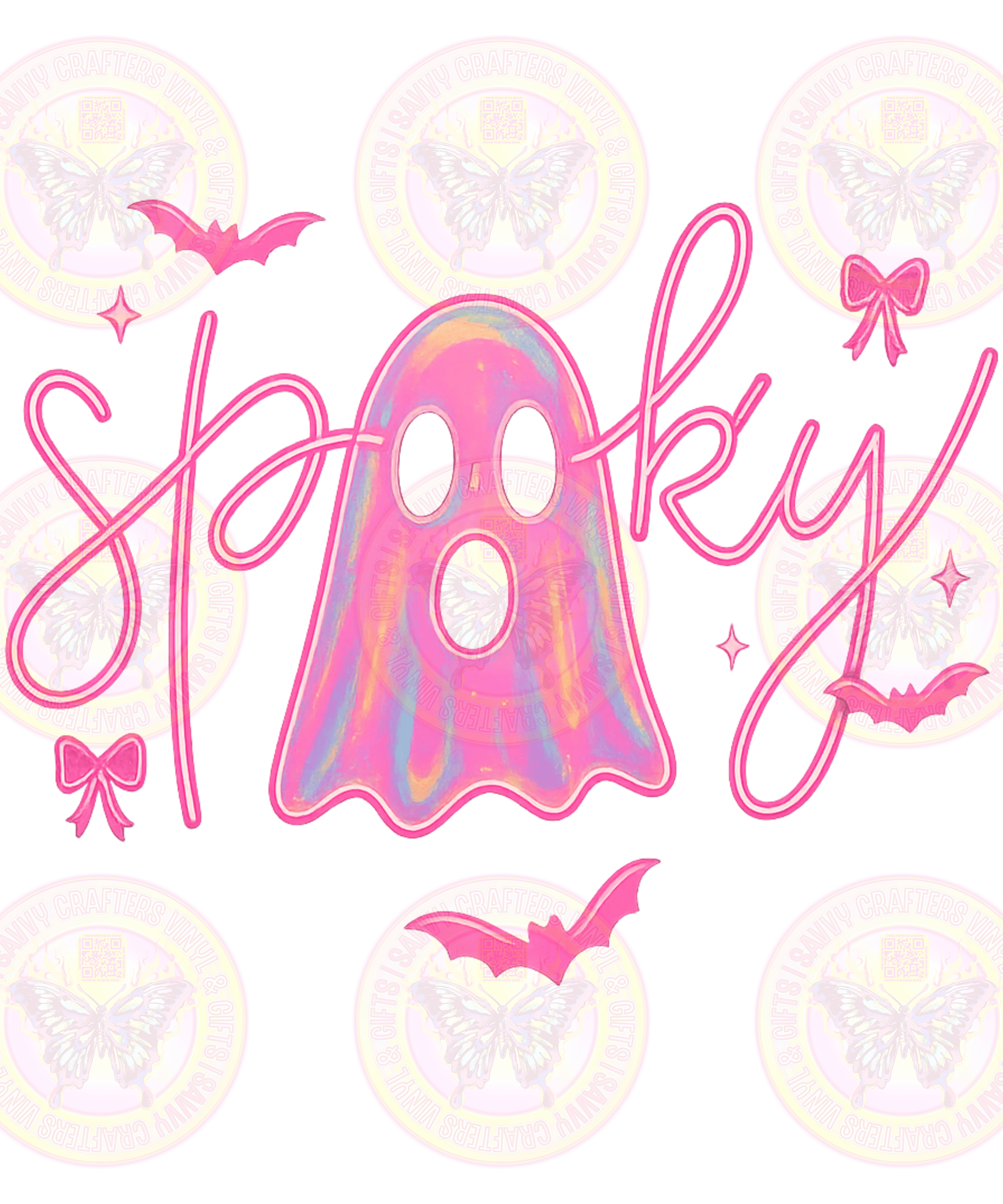 Spooky Pink Ghost w/ Bats and Bows - Savvy Crafters Vinyl & Gifts