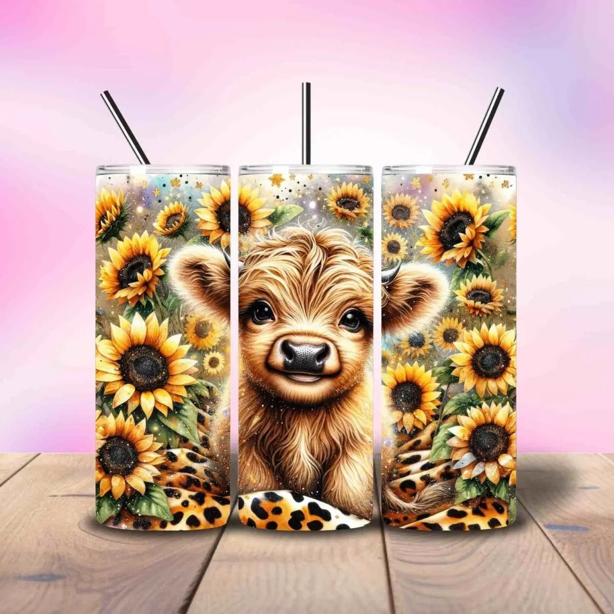 Sunflower Cow Cute Nature - Fully Completed Tumbler Skinny Straight 20/30oz - Savvy Crafters Vinyl & Gifts