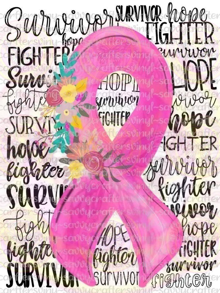 Survivor Typography Pink Ribbon Breast Cancer - Savvy Crafters Vinyl & Gifts