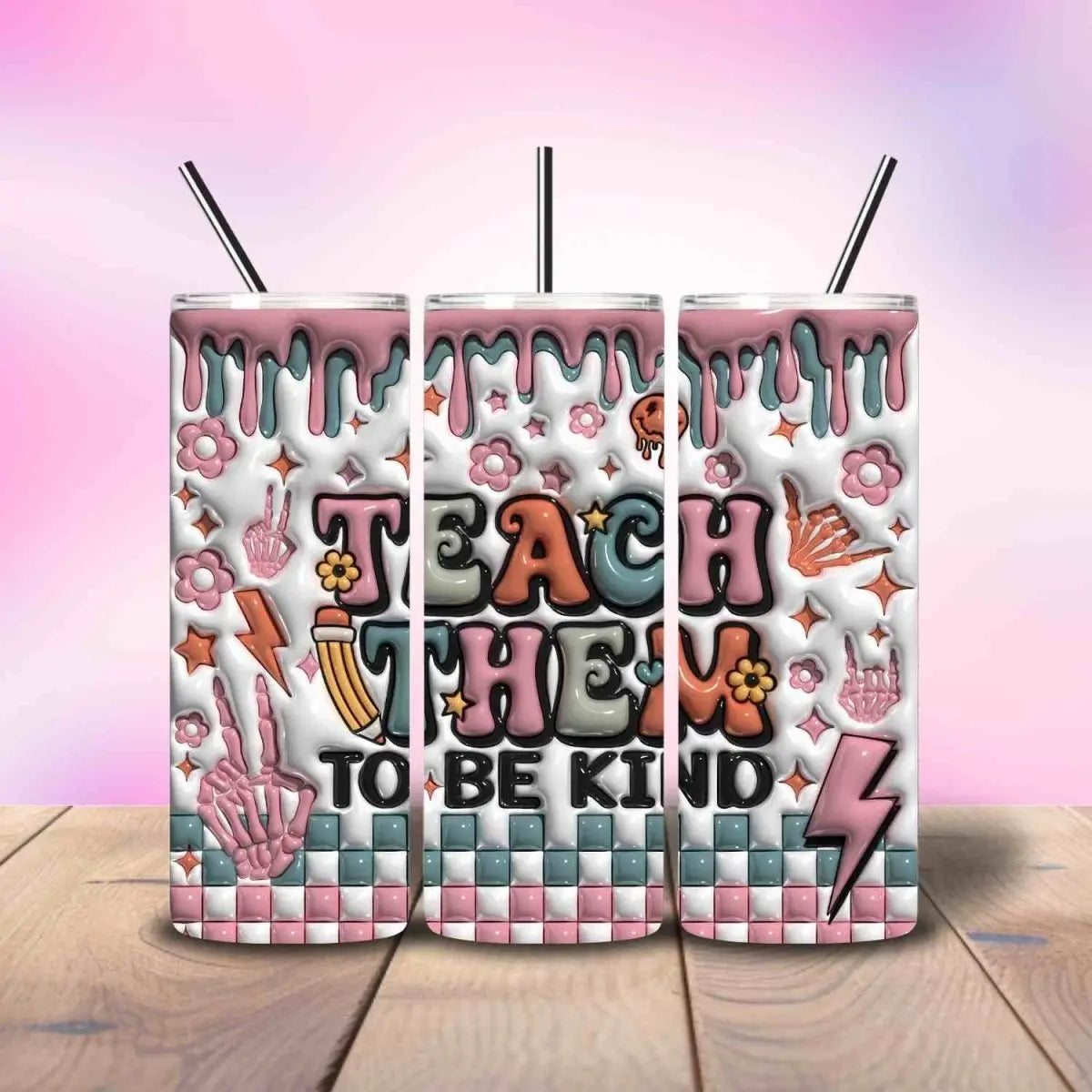 Teach them to be Kind Puffy - Fully Completed Tumbler Skinny Straight 20/30oz - Savvy Crafters Vinyl & Gifts