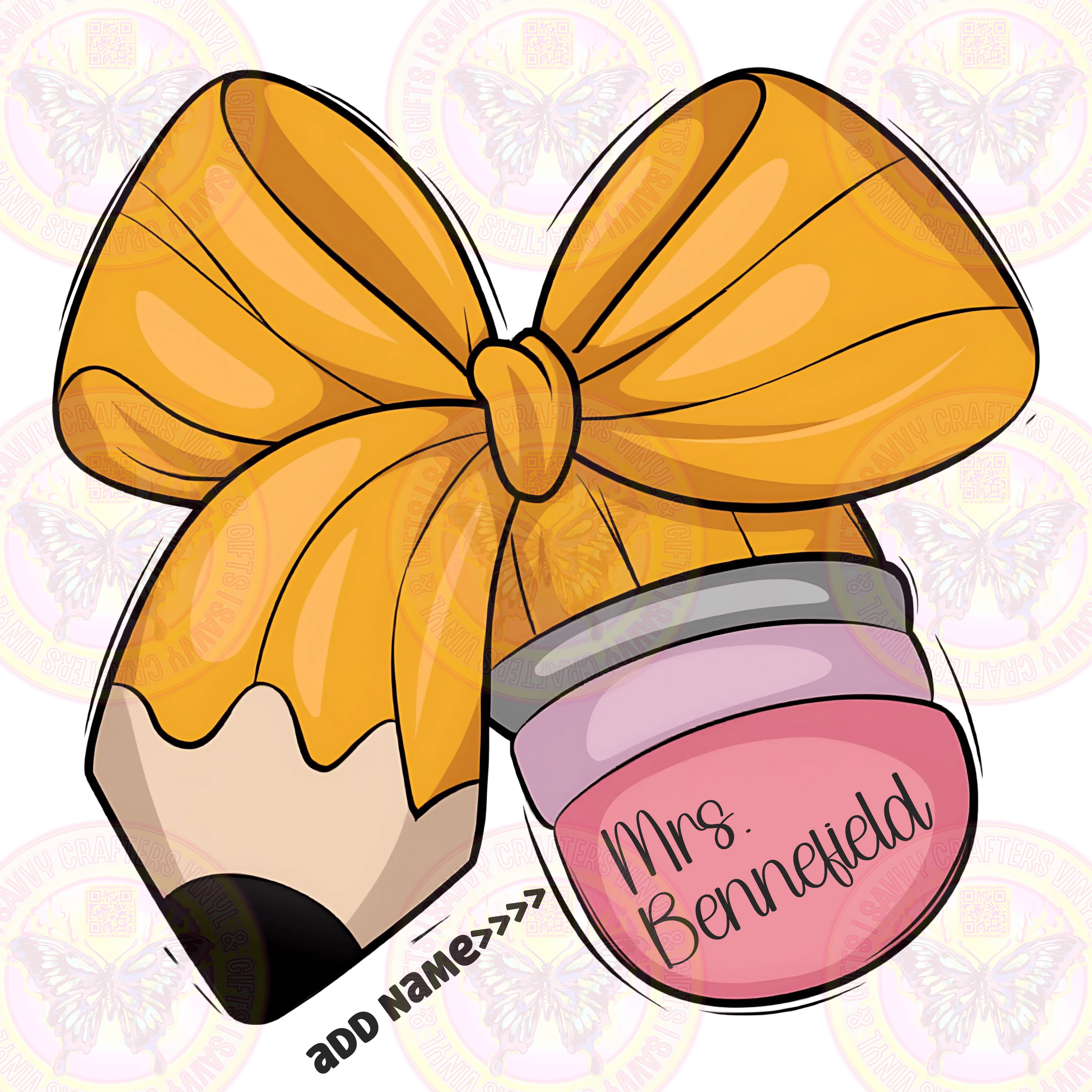 Teacher Coquette Pencil Bow DTF Transfer Ready to Press - Savvy Crafters Vinyl & Gifts