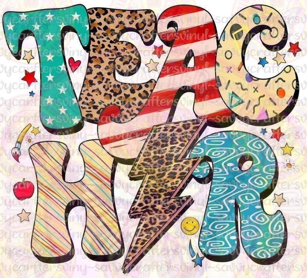 Teacher Leopard Lighting Bolt - Savvy Crafters Vinyl & Gifts