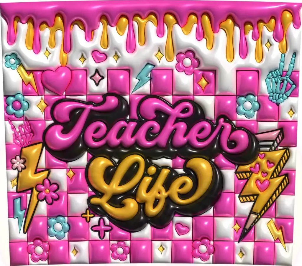 Teacher Life Groovy 3D 20oz Tumbler Wrap Tapered - Savvy Crafters Vinyl & Gifts